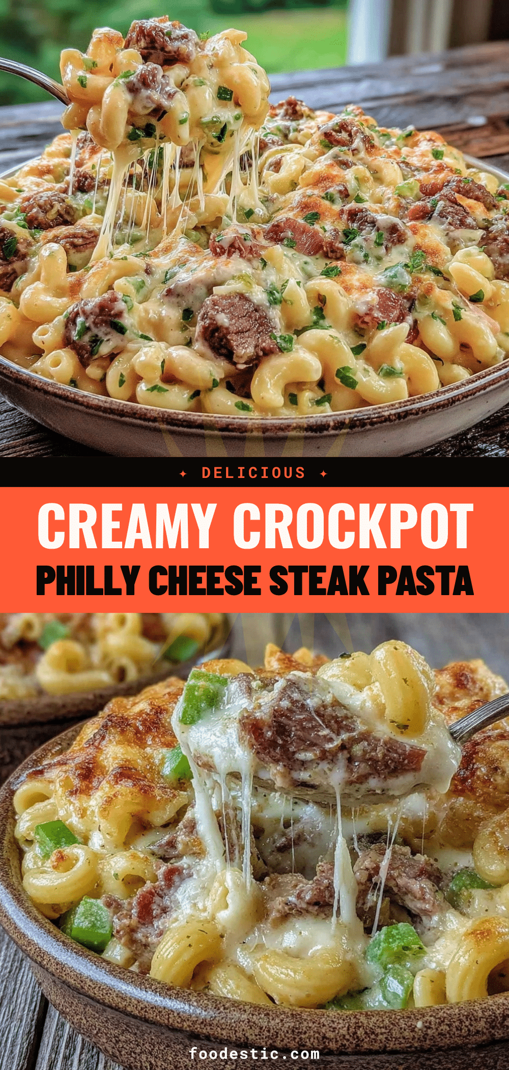 Crockpot Philly Cheese Steak Pasta recipe